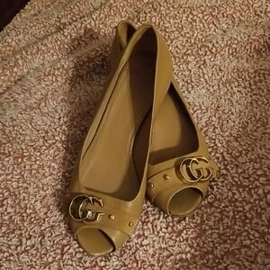 Gucci Women's Tan Double GGs...Peep-Toe Flats